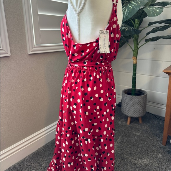 Miss Sparkling Red Polka Dot Halter Dress Midi Maxi Size Large NWT - Picture 3 of 5